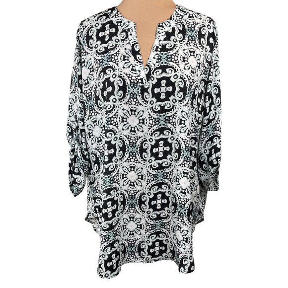 Est. 1946 Tunic Top Knit Stretch Size 18/20 Black White Teal V-Neck - Picture 1 of 8